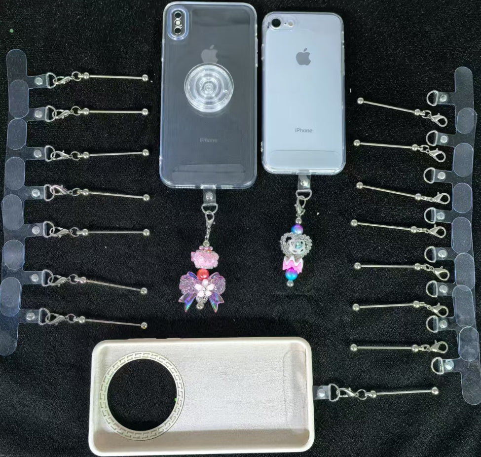 Wholesale New Cute Silver Phone Case Holder with Beadable Keychain Bar